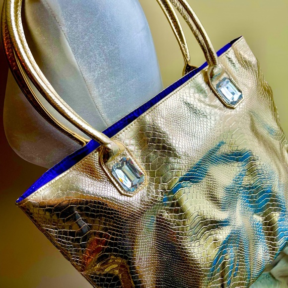 NWOT Gold Python Jeweled Tote - Picture 2 of 4